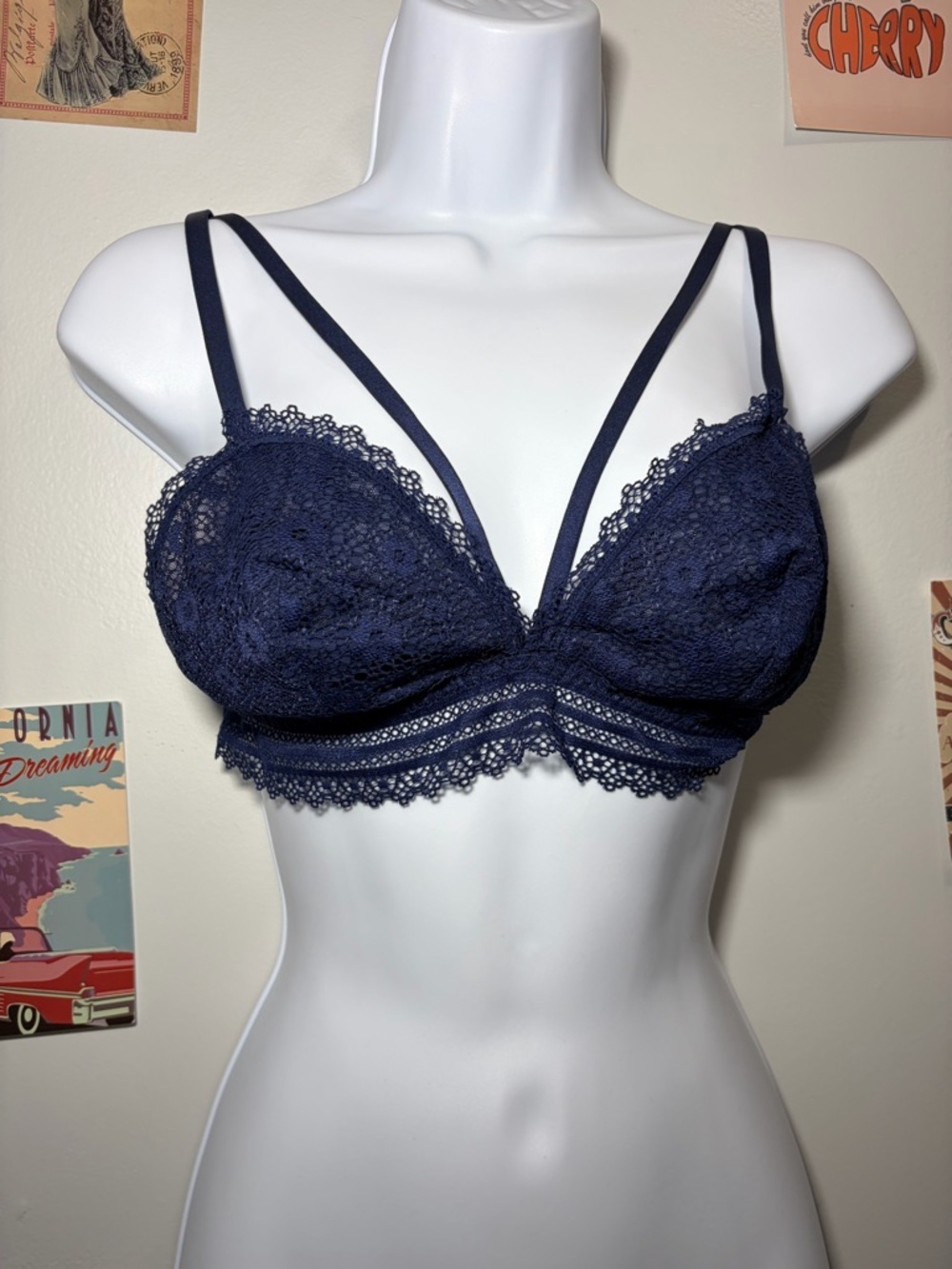 Victoria's Secret Navy Lace Bralette with Double-Strap Detail